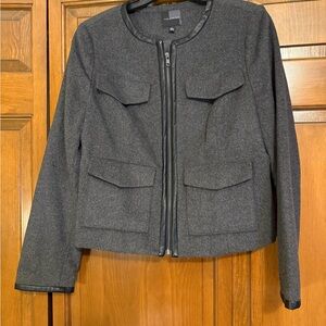 NWOT Gray Wool-like Women's Jacket w/Black Faux Leather Piping from The Limited